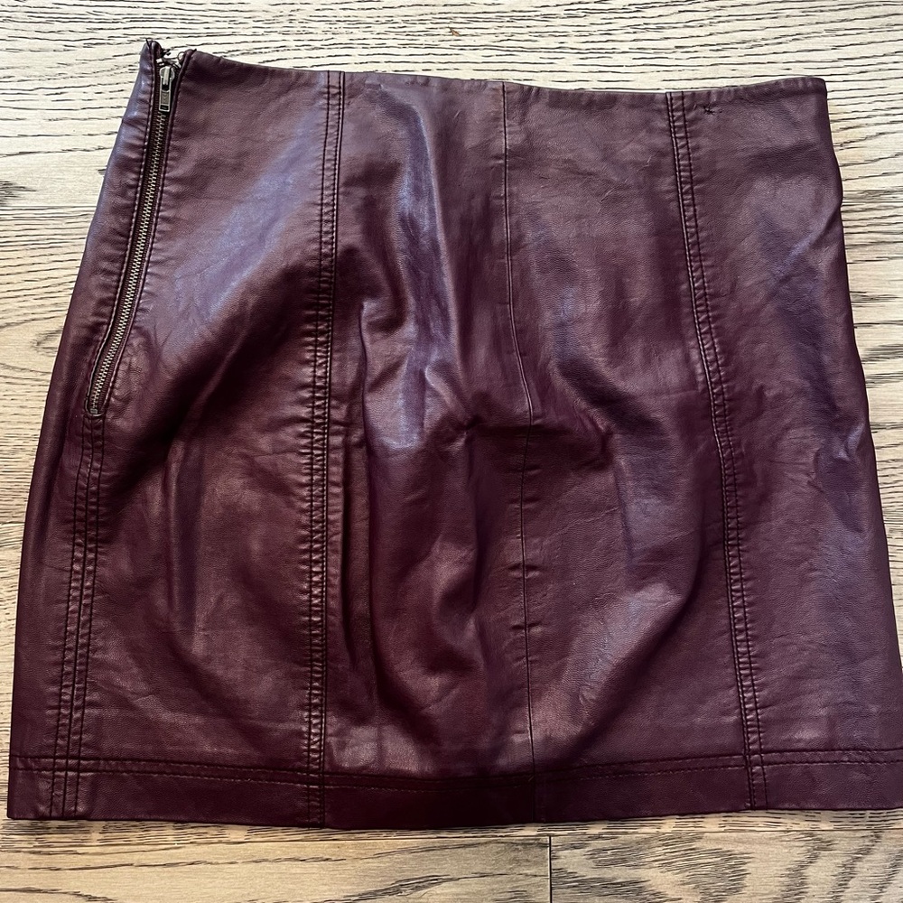 Free People Burgundy Faux Leather Mini Skirt Size 6